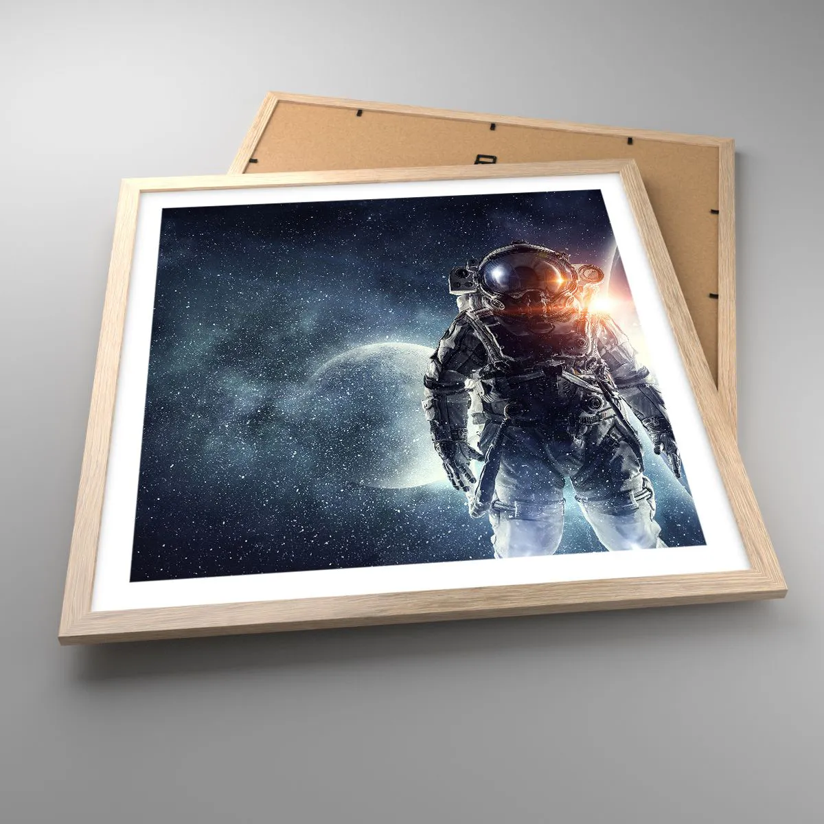 Poster în ramă de stejar deschis - Aventură spațială - 50x50 cm