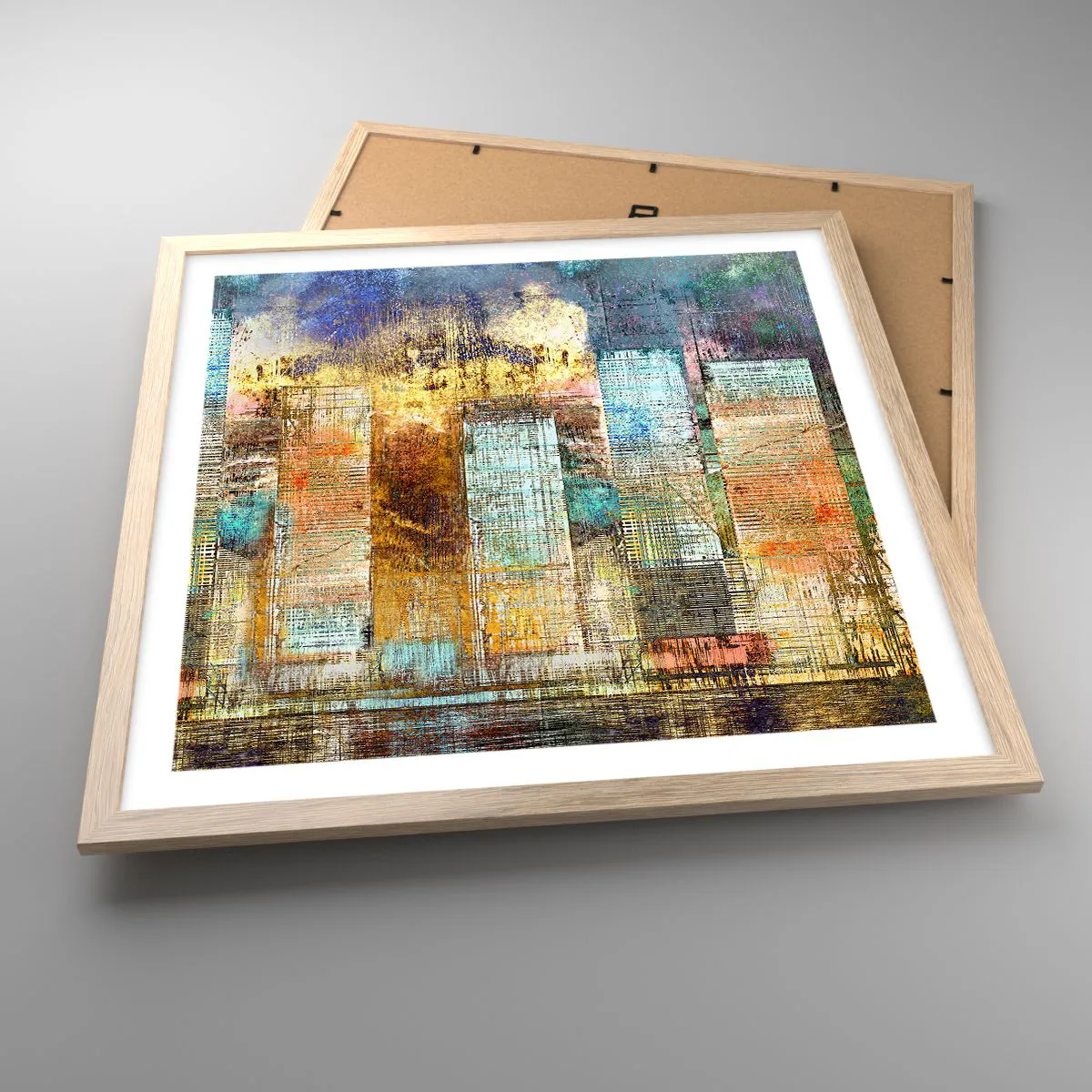 Affiche dans un chêne clair - Poster - Une métropole ensoleillée - 50x50 cm
