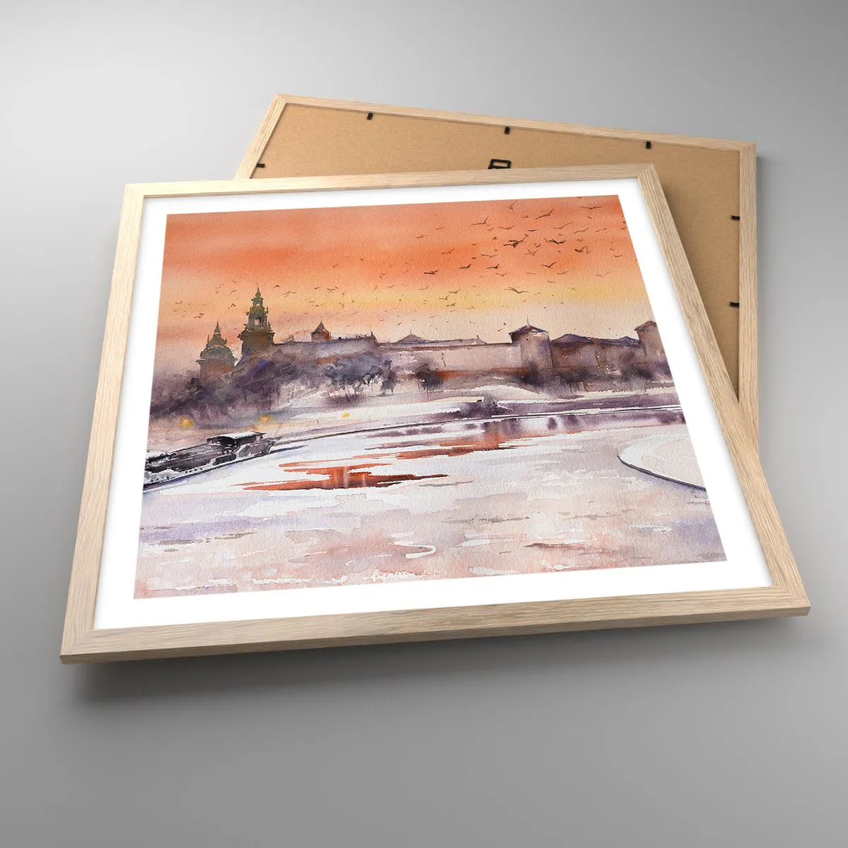 Pôster com moldura de carvalho claro - Pôr do sol real - 50x50 cm