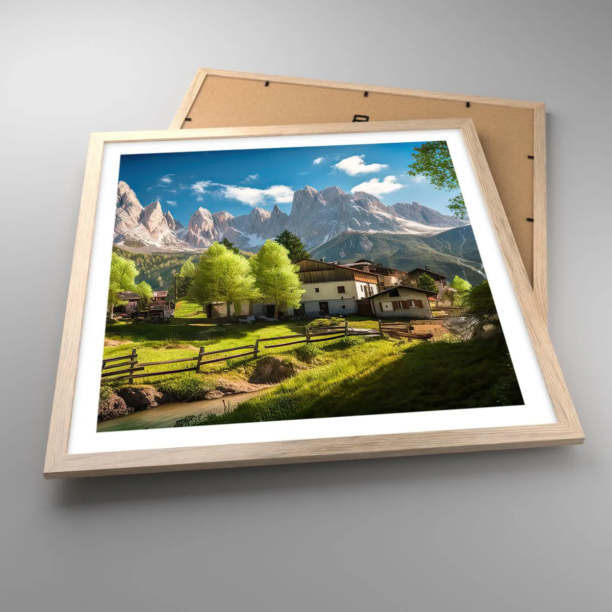 Poster in einem Rahmen aus heller Eiche - Alpenidylle - 50x50 cm
