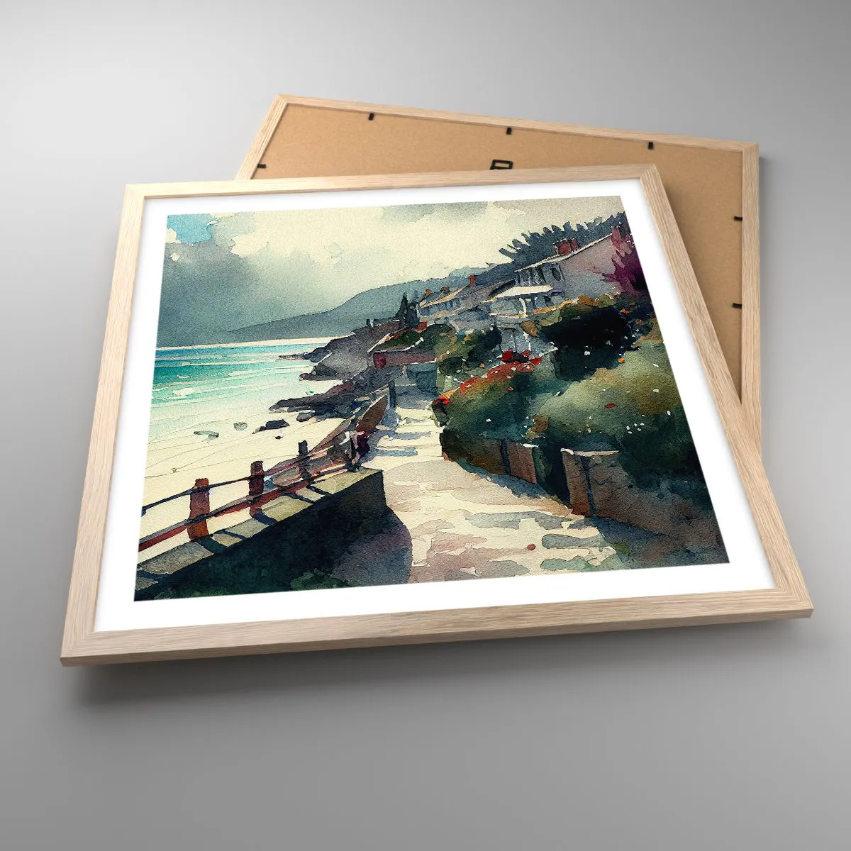 Póster en marco roble claro - Ciudad mediterránea - 50x50 cm