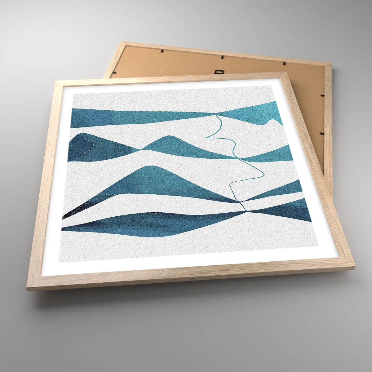 Poster in einem Rahmen aus heller Eiche - Abstraktion: türkisfarbene Verbindung - 50x50 cm