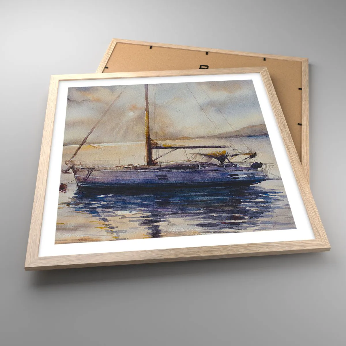 Poster in light oak frame - Evening in Harbour - 50x50 cm