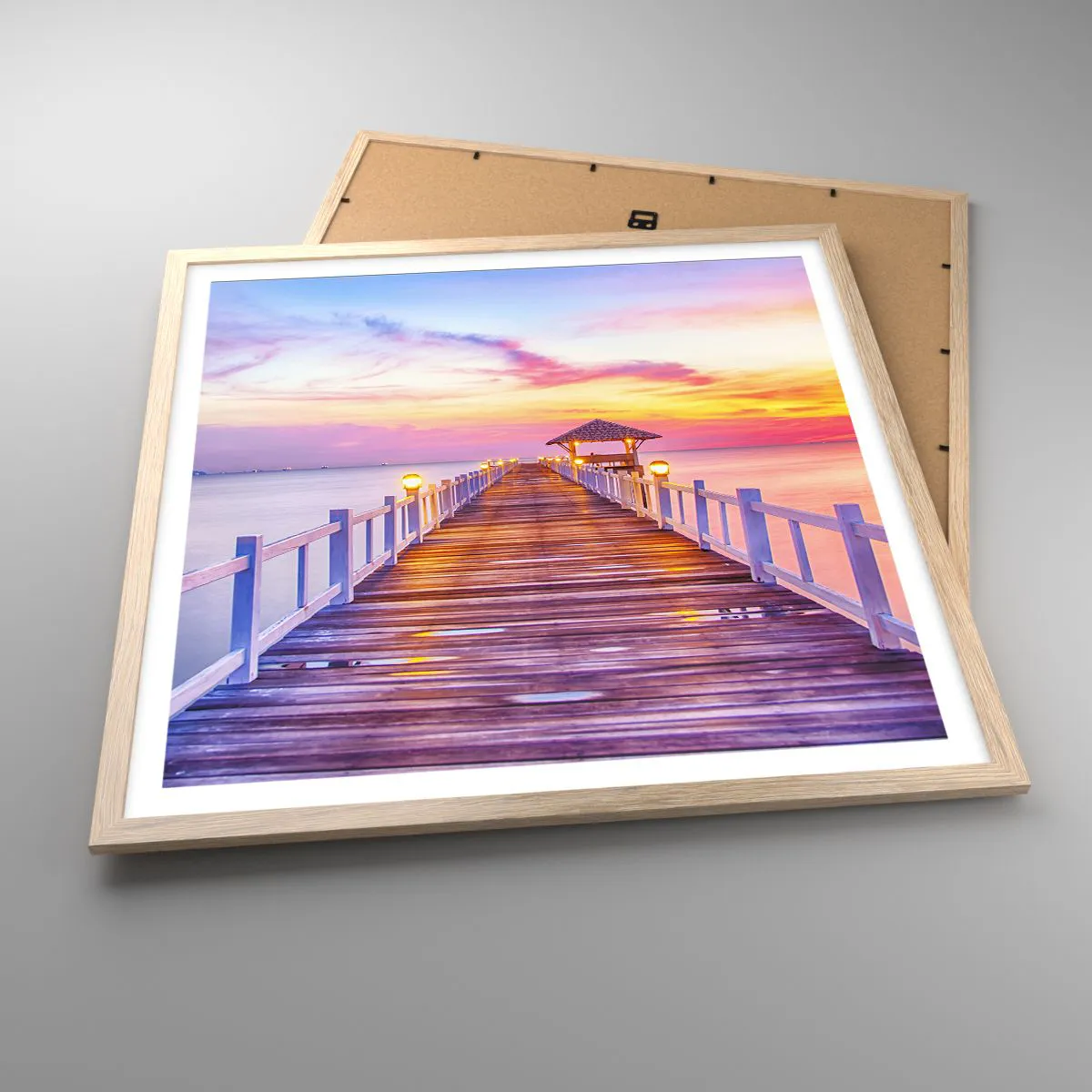 Plakát v rámu světlý dub - Liliově-zlaté ticho večera - 60x60 cm