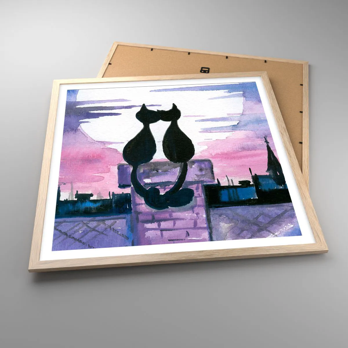 Póster en marco roble claro - Cita bajo la luna - 60x60 cm