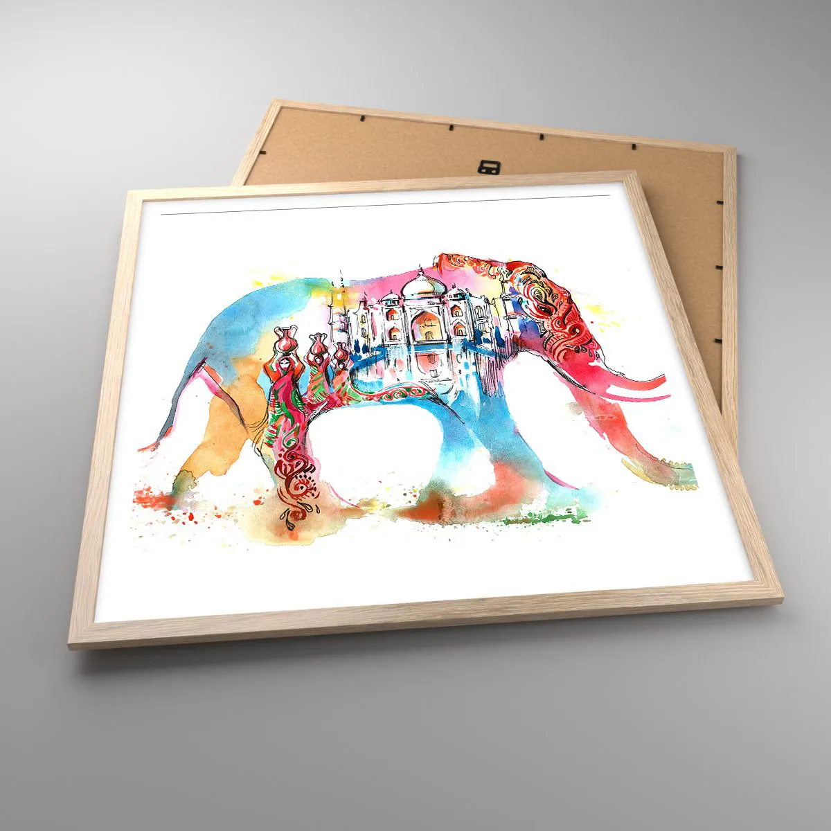 Een poster in een licht eiken lijst - India - de uitstraling van liefde - 60x60 cm