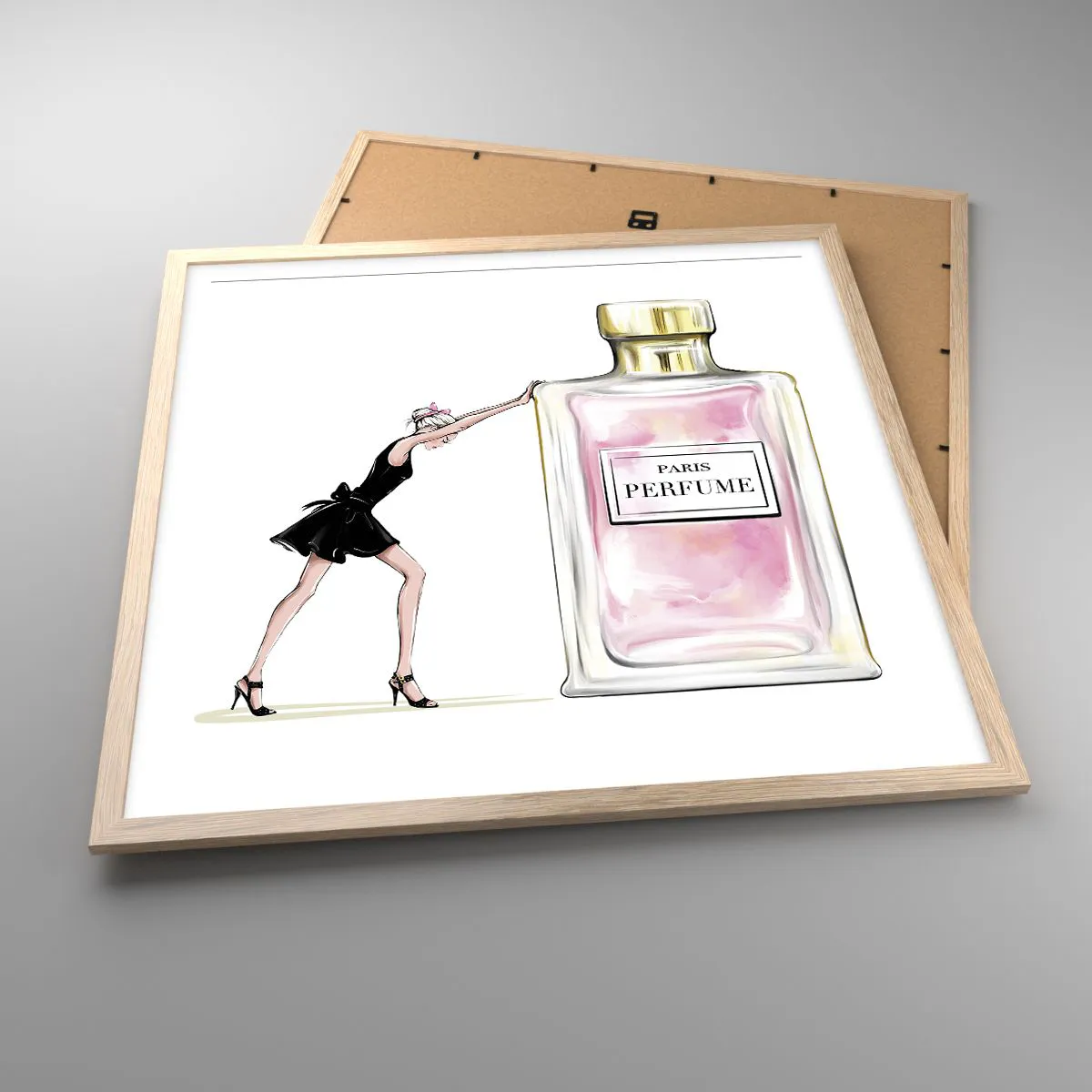 Plakat i ramme af lyst egetræ - Essensen af kvindelighed - 60x60 cm