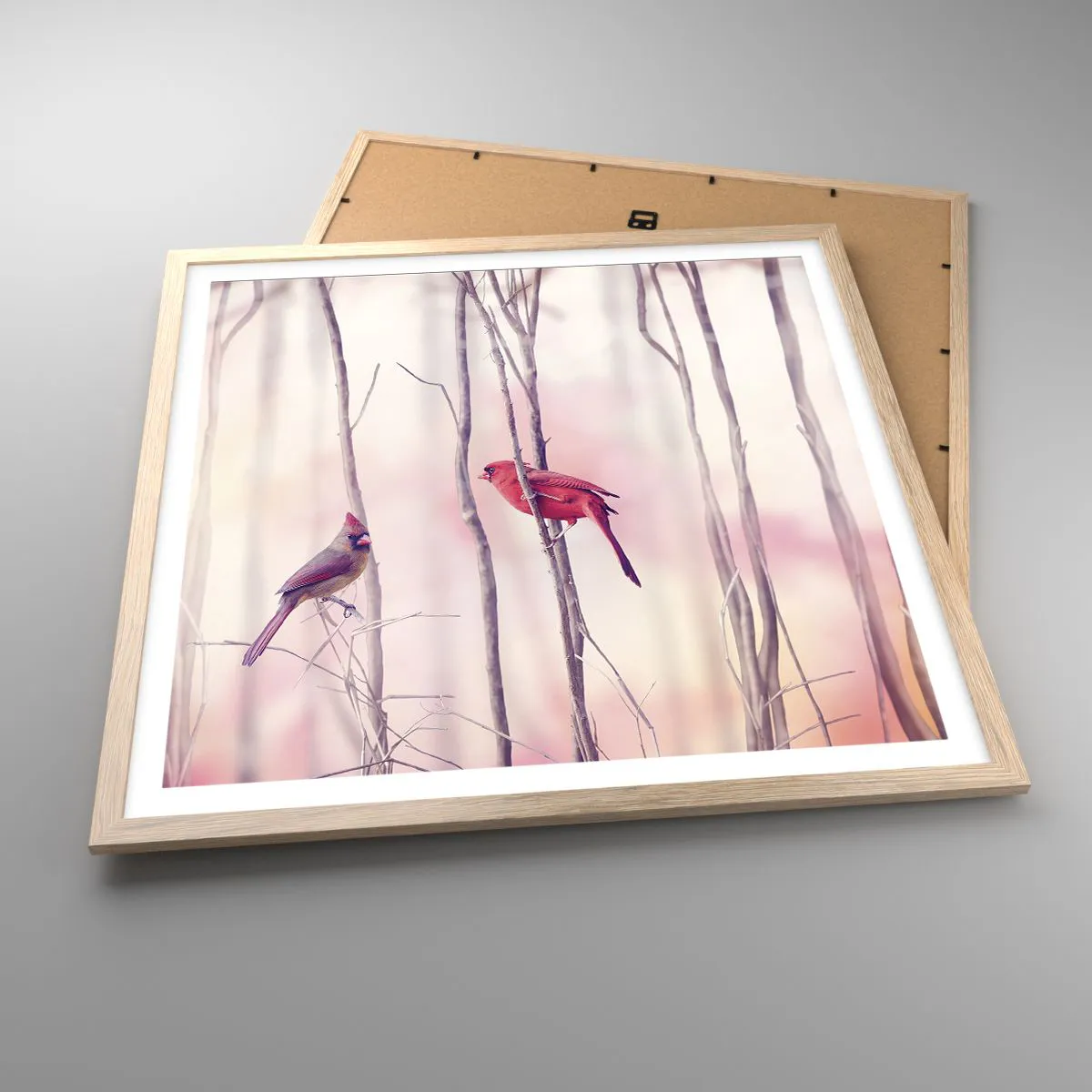 Poster in light oak frame - Tale of a Pink Forest - 60x60 cm
