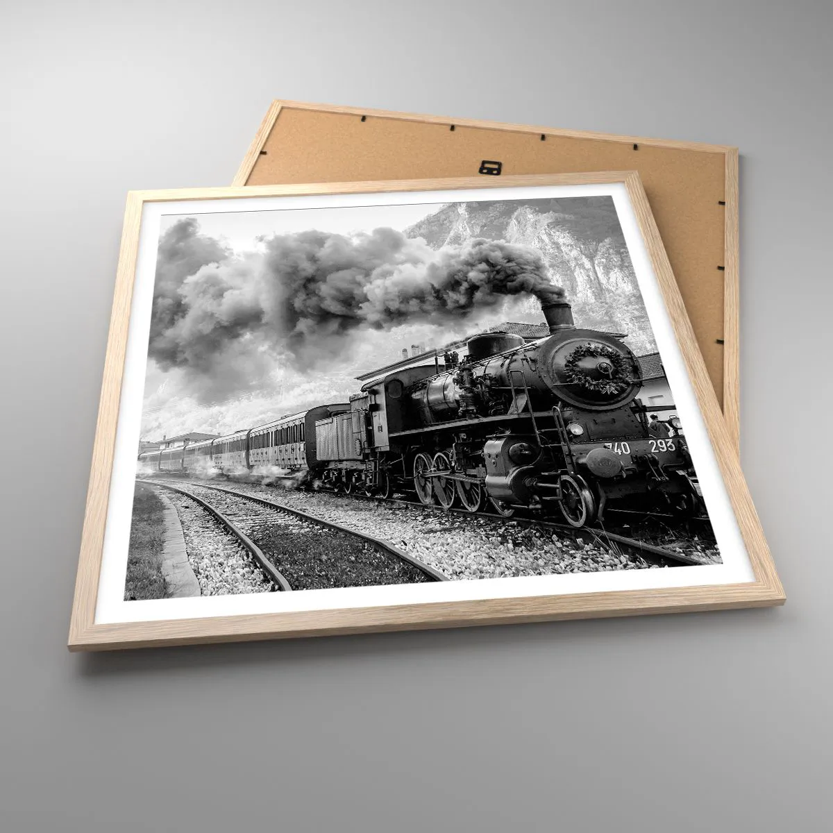 Poster in light oak frame - Standing at the Station... - 60x60 cm