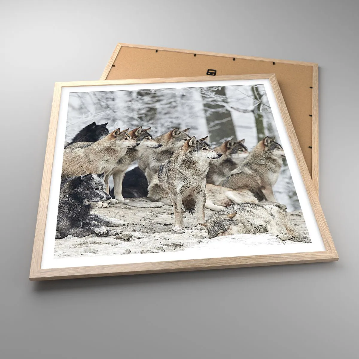 Plakat i ramme af lyst egetræ - Familie og venner - 60x60 cm