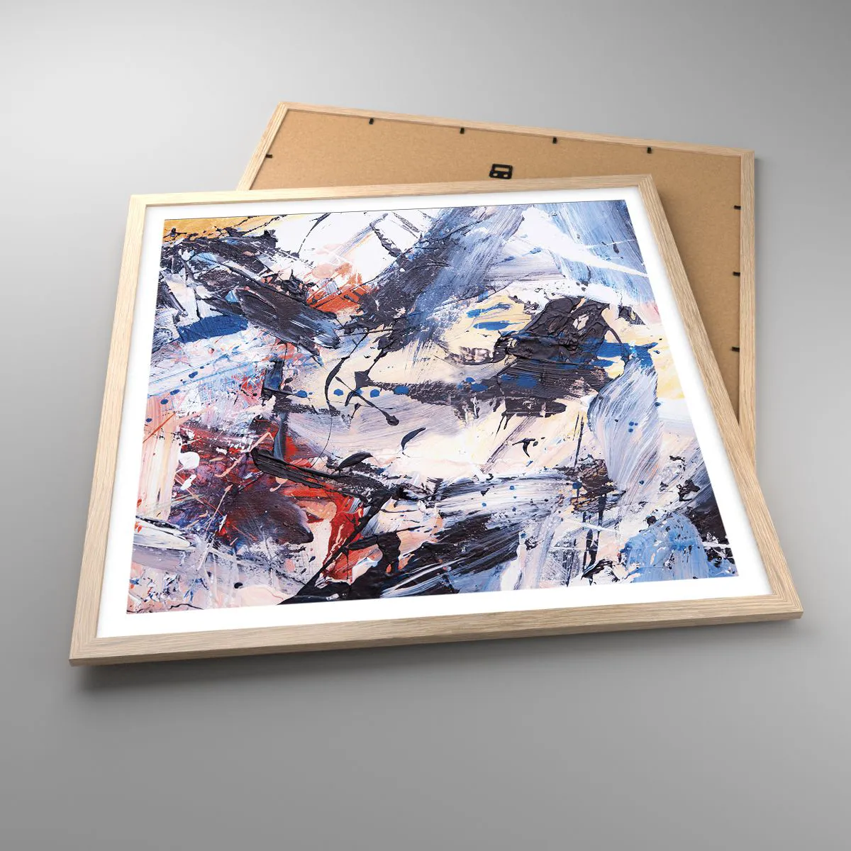 Plakat i ramme af lyst egetræ - Abstraktionens vanvittige dans - 60x60 cm