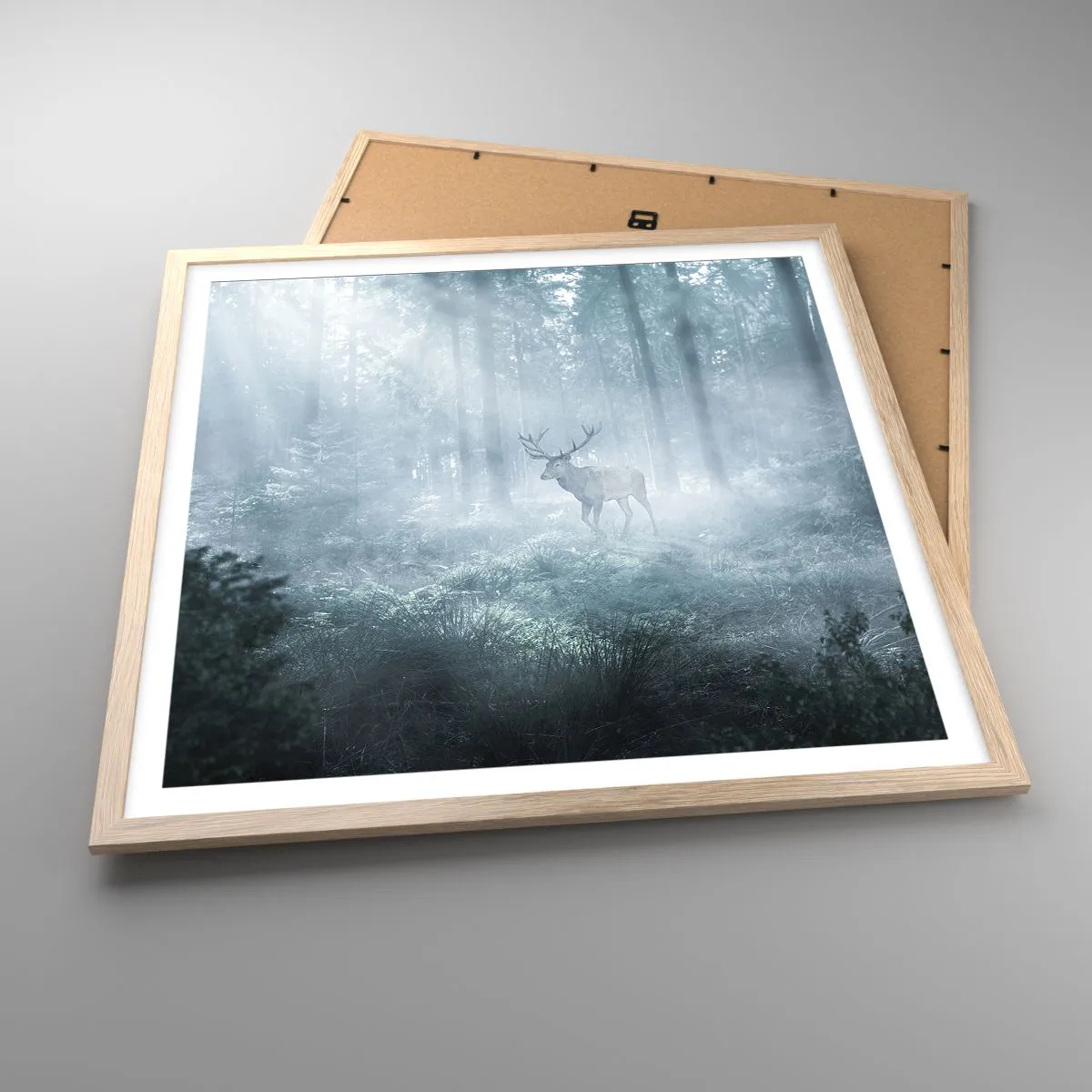 Poster in einem Rahmen aus heller Eiche - Morgenvisite auf dem Grundstück - 60x60 cm