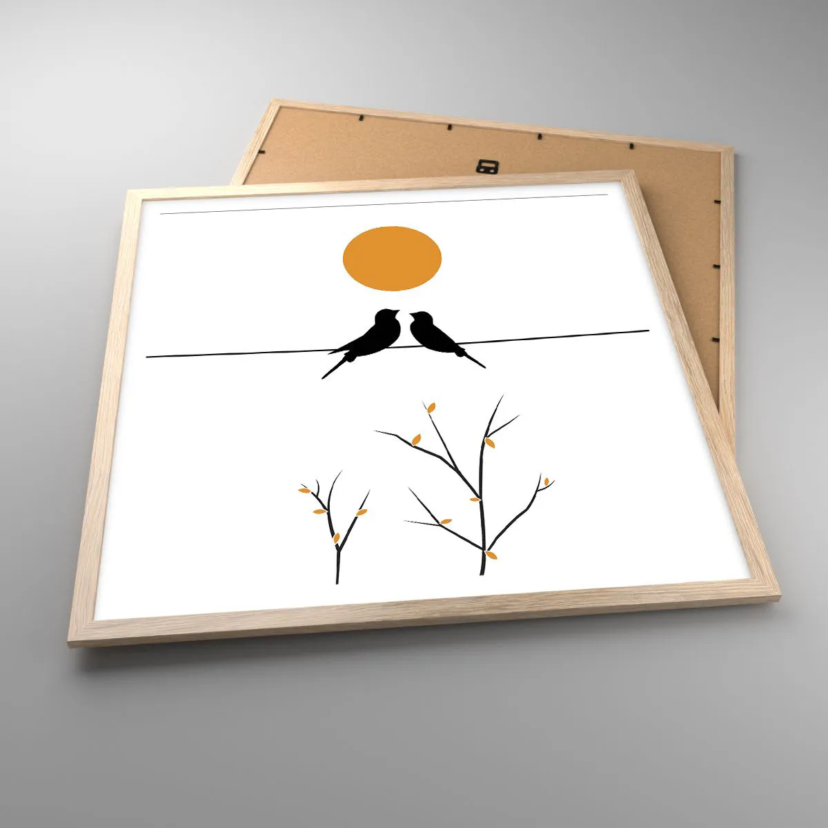 Plakat i ramme af lyst egetræ - Nattergal - 60x60 cm