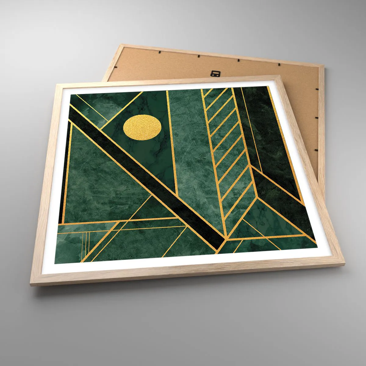 Een poster in een licht eiken lijst - Dynamiek van goud en azuur - 60x60 cm