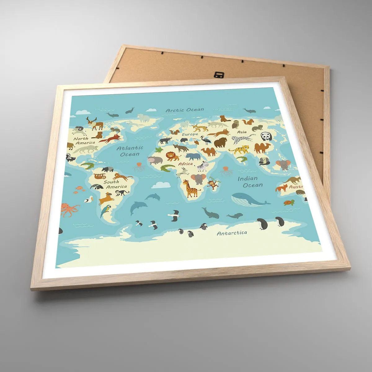 Plakat i ramme af lyst egetræ - Gode naboer - 60x60 cm