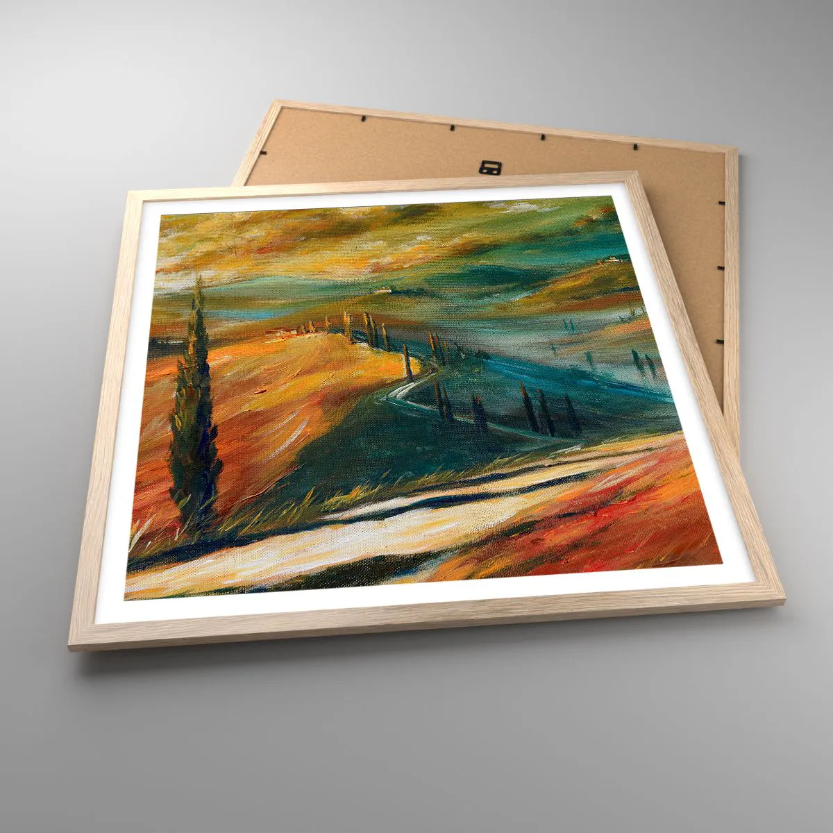 Affiche dans un chêne clair - Poster - paysage toscan - 60x60 cm