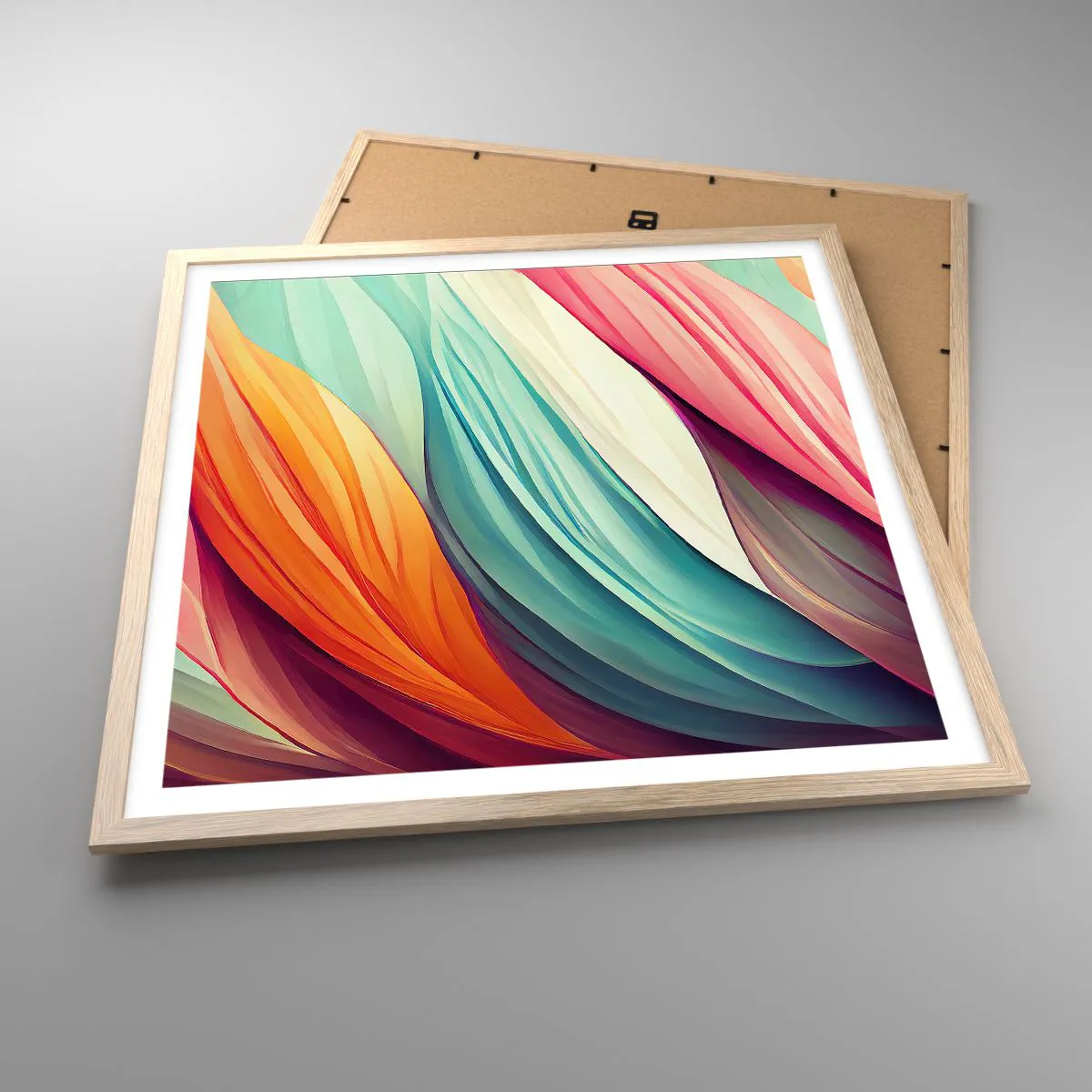 Póster en marco roble claro - Tejido arco iris - 60x60 cm