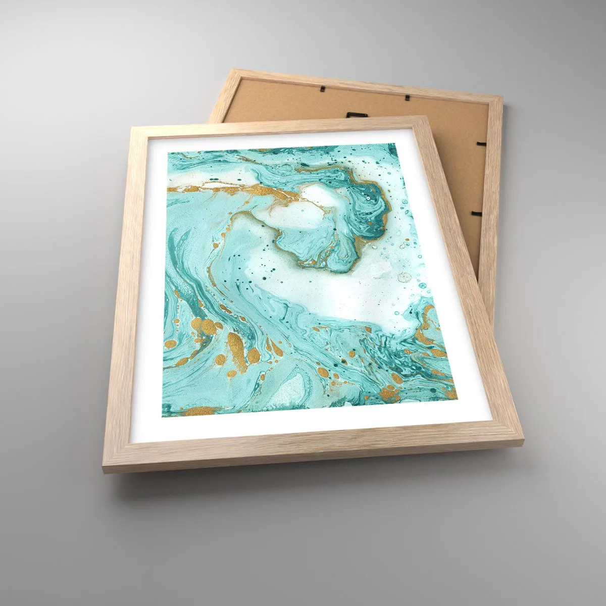 Plagát v ráme zo svetlého duba - Pod veľkou vlnou z epochy Edo - 30x40 cm