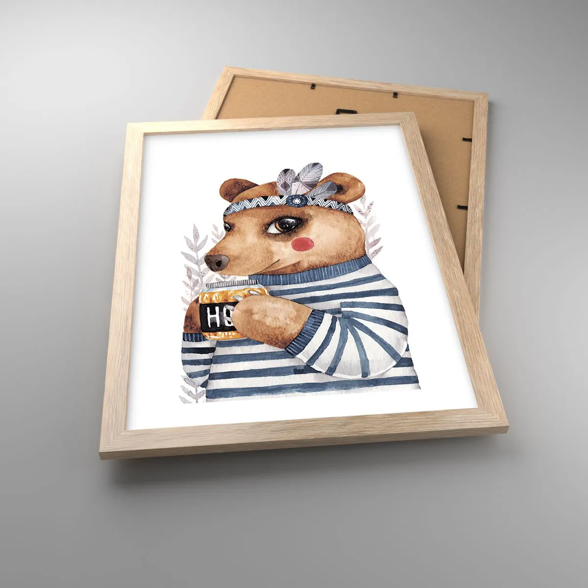 Pôster com moldura de carvalho claro - Doce ursa - 30x40 cm