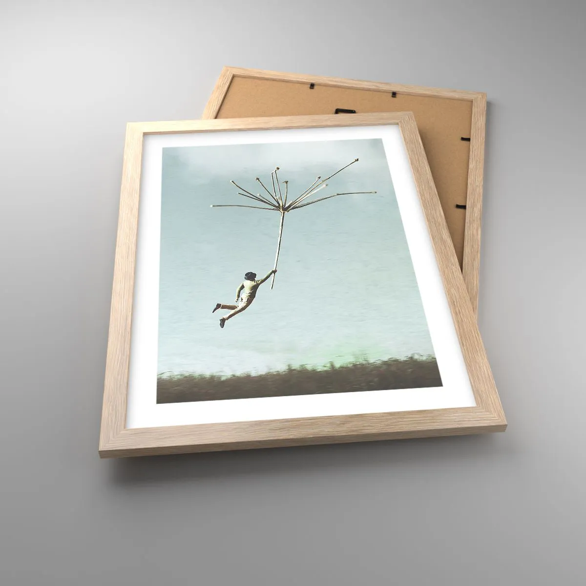 Affiche dans un chêne clair - Poster - Cerfs-volants, pissenlits, vent - 30x40 cm