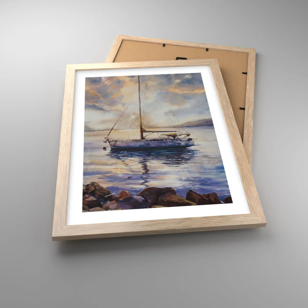 Plakat i ramme af lyst egetræ - Aften i bugten - 30x40 cm