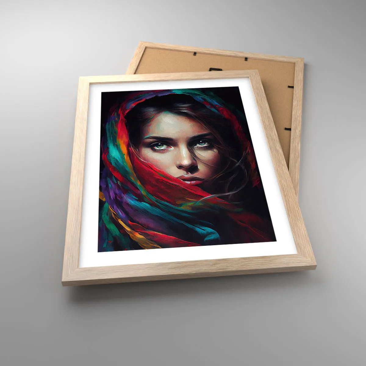 Een poster in een licht eiken lijst - Mysterie met groene ogen - 30x40 cm