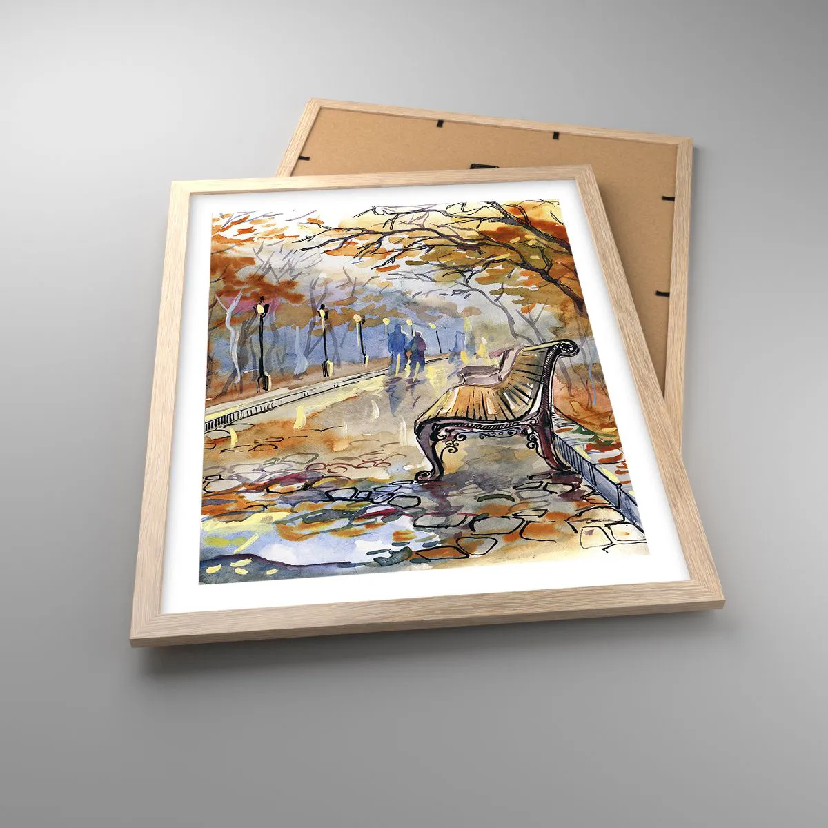 Poster in cornice rovere chiaro - Passeggiando insieme l'autunno - 40x50 cm