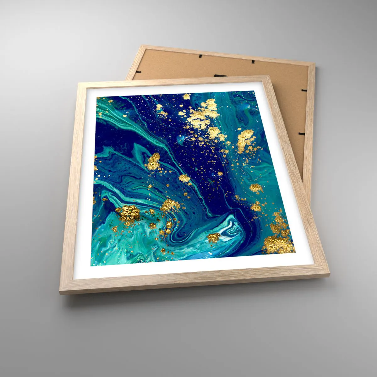 Plakat i ramme af lyst egetræ - Solblade  - 40x50 cm