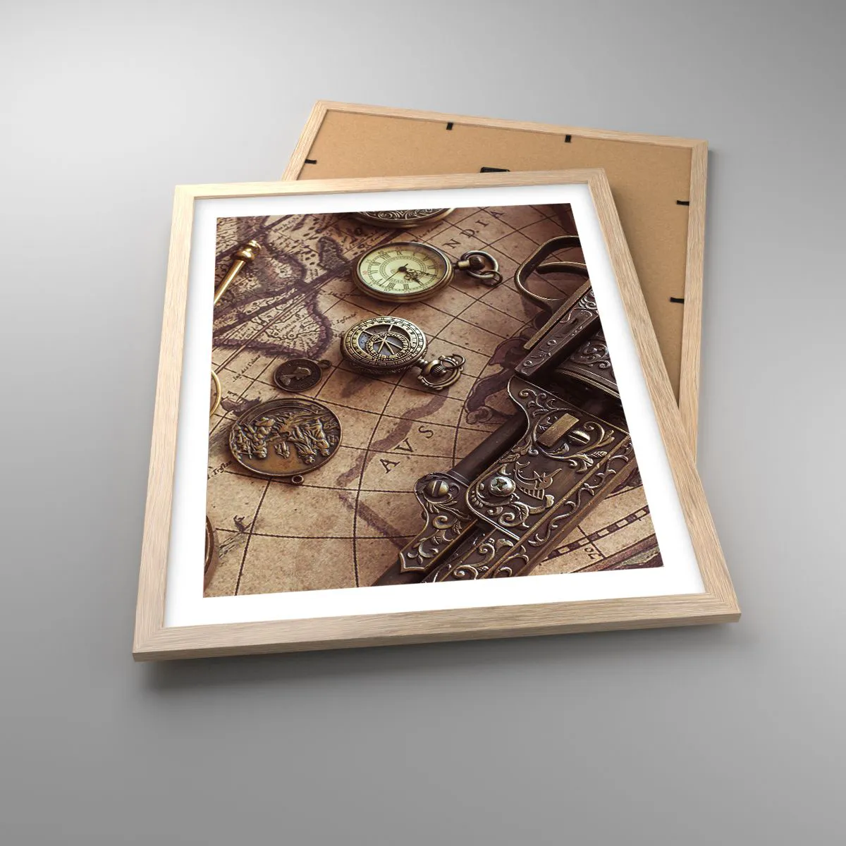 Plakat i ramme af lyst egetræ - Opkald til eventyr - 40x50 cm