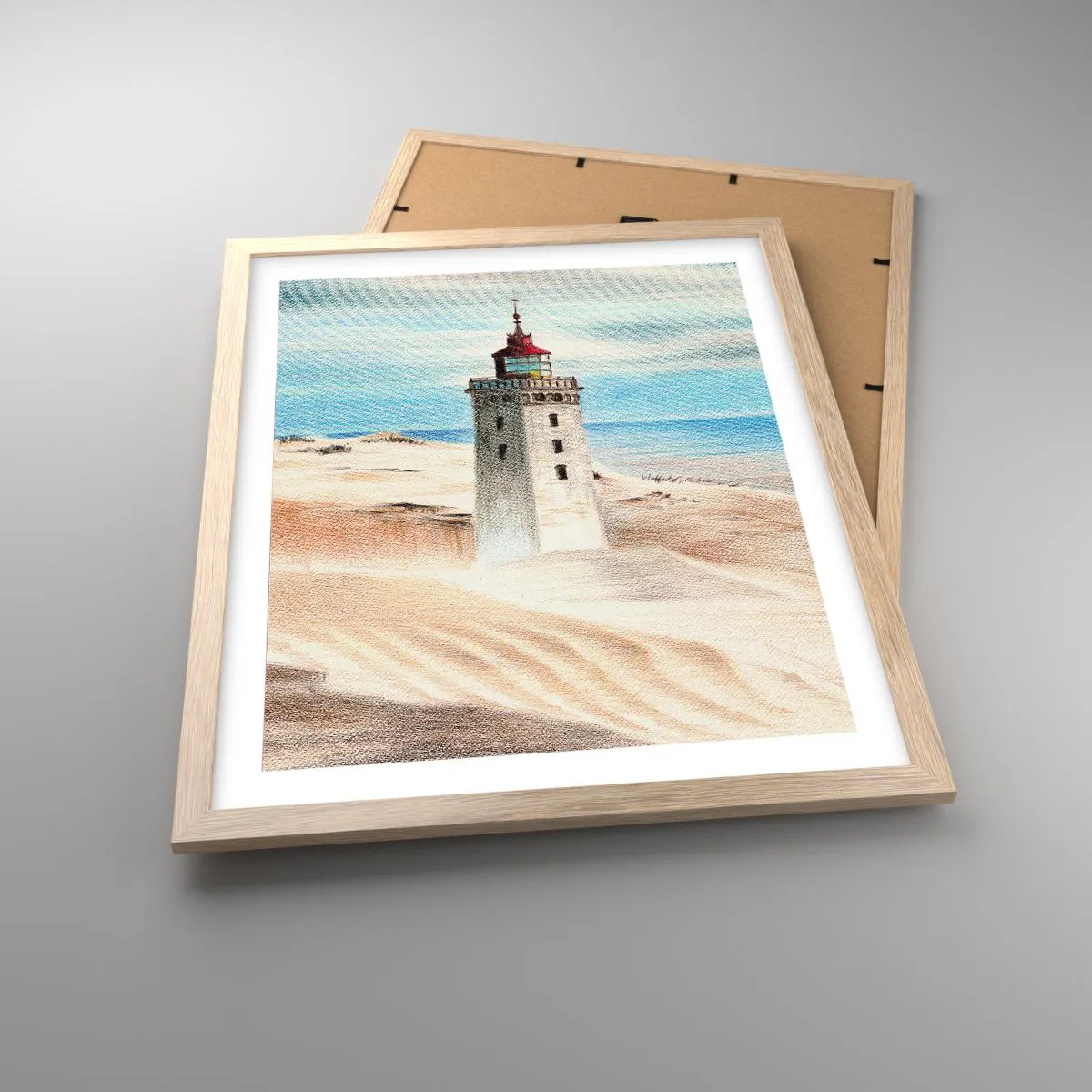 Plakat i ramme af lyst egetræ - Altid med blikket rettet mod havet - 40x50 cm