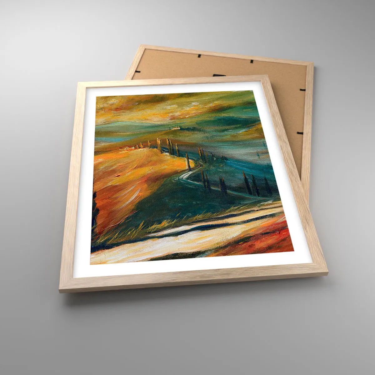 Poster în ramă de stejar deschis - Peisaj toscan - 40x50 cm