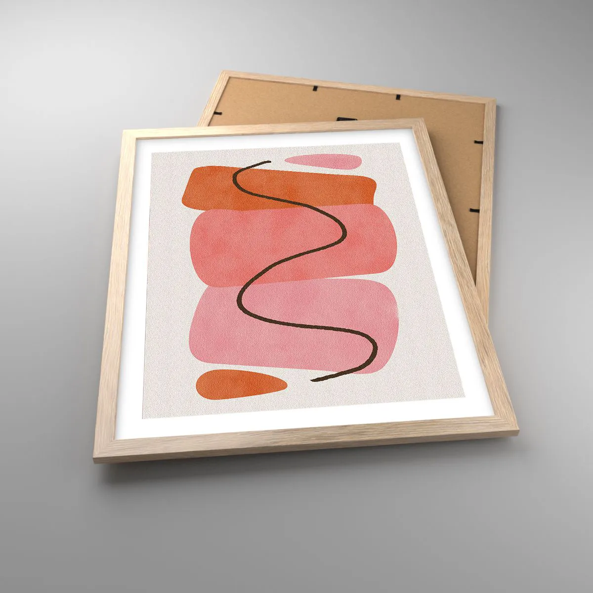 Plakat i ramme af lyst egetræ - Formernes blide bevægelse - 40x50 cm