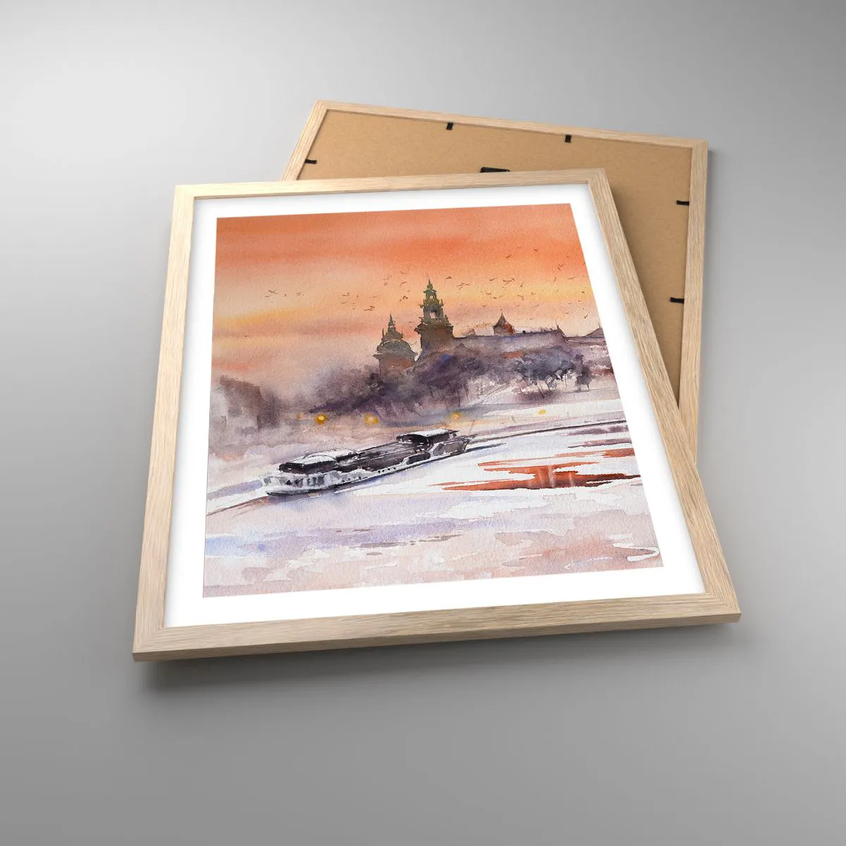 Pôster com moldura de carvalho claro - Pôr do sol real - 40x50 cm