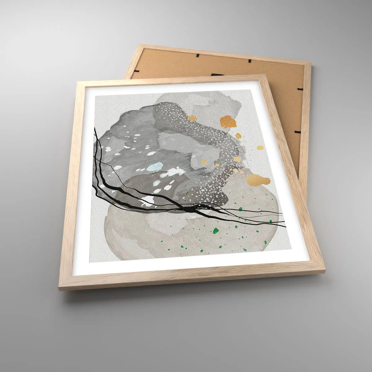 Plakat i ramme af lyst egetræ - Organisk komposition - 40x50 cm