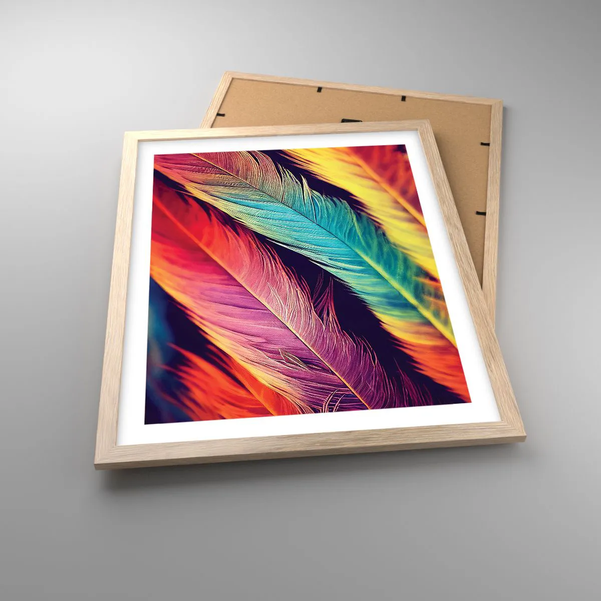 Poster in einem Rahmen aus heller Eiche - Gefiederter Regenbogen - 40x50 cm