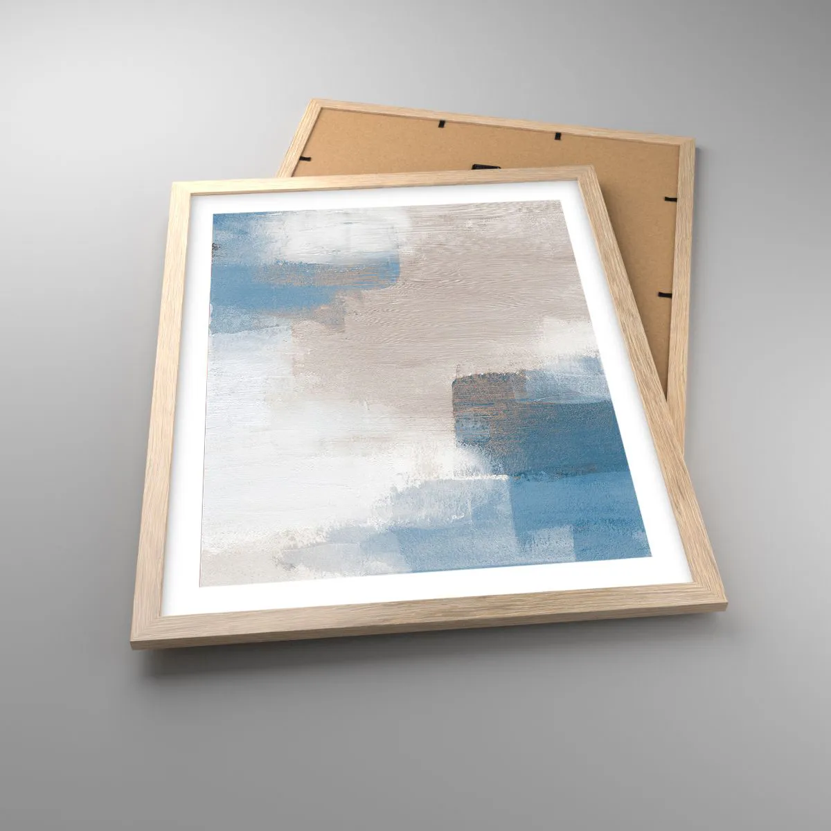 Plagát v ráme zo svetlého duba - Ružová abstrakcia za modrým závojom - 40x50 cm