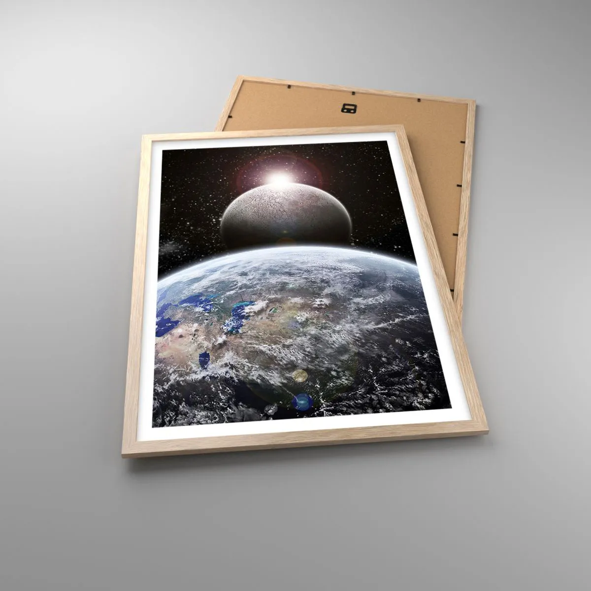 Poster in light oak frame - Space Landscape - Sunrise - 50x70 cm