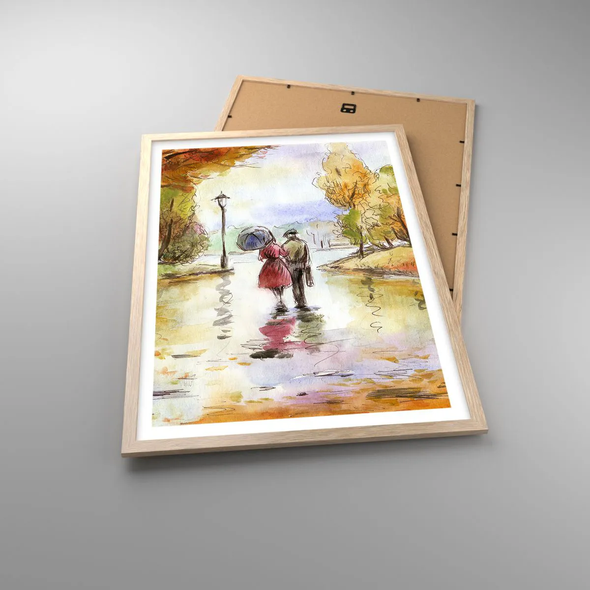 Affisch i ram av ljusek - Romantisk höst i parken - 50x70 cm