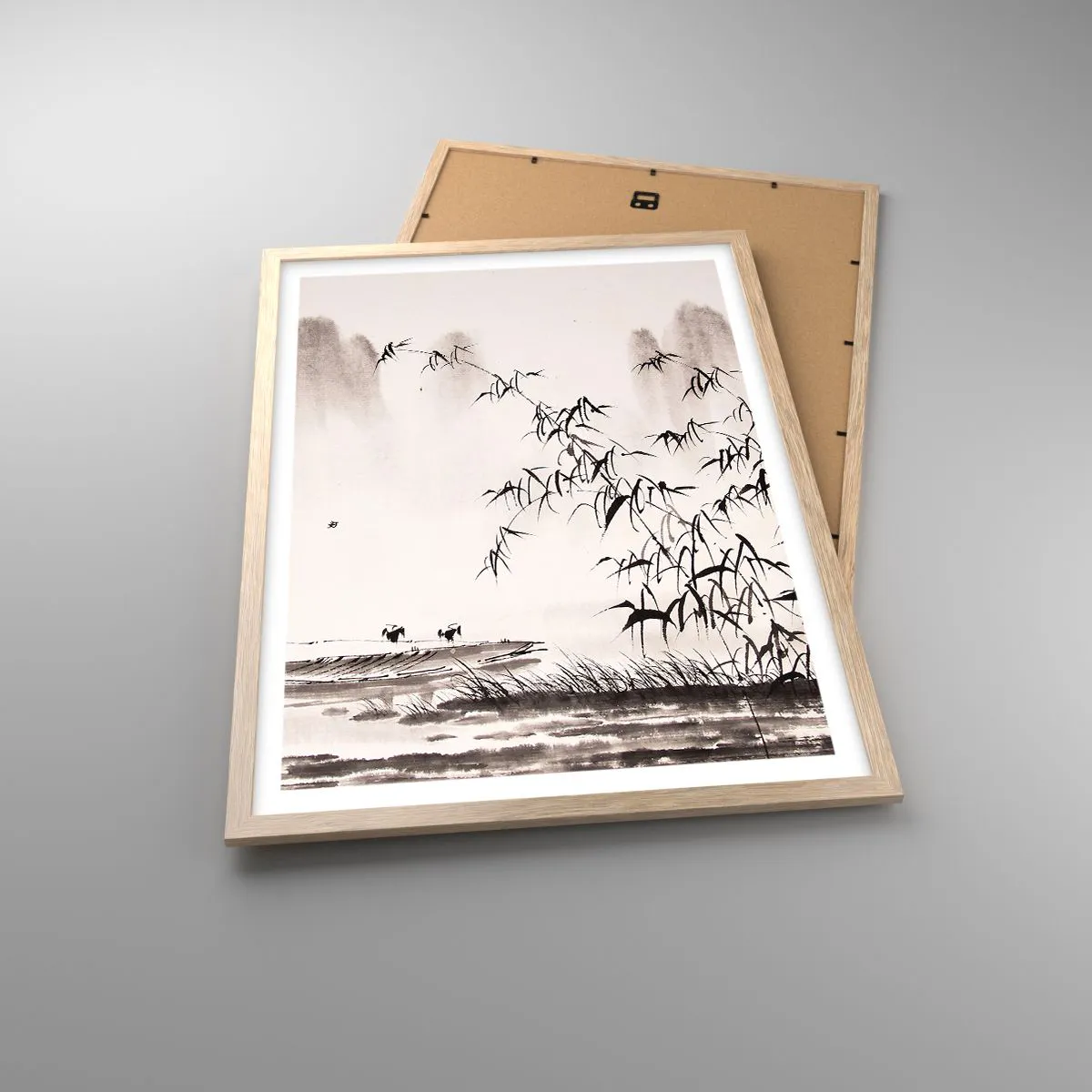 Plakat i ramme af lyst egetræ - Stilhed i rismarkerne - 50x70 cm