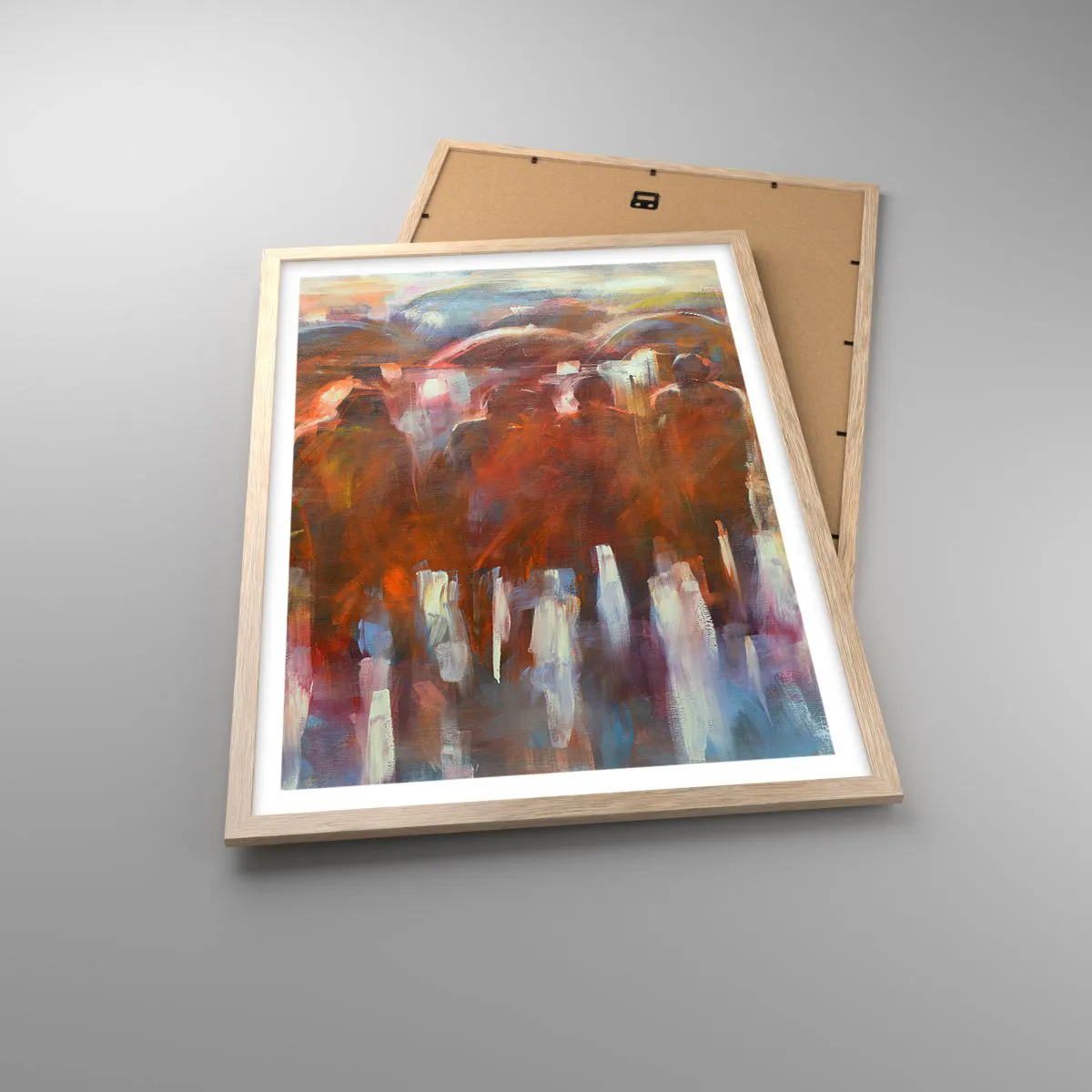 Póster en marco roble claro - Iguales entre la niebla - 50x70 cm