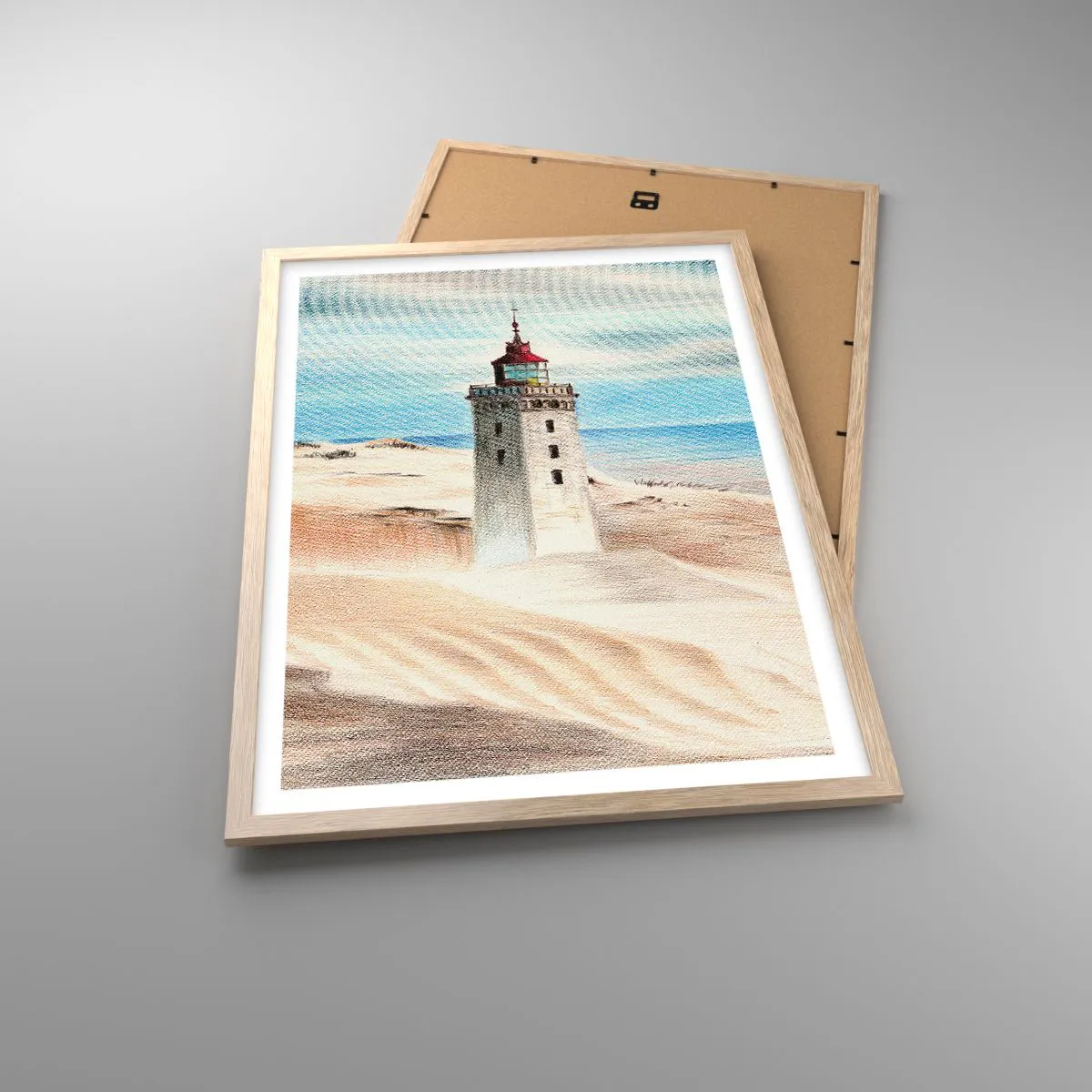 Plakat i ramme af lyst egetræ - Altid med blikket rettet mod havet - 50x70 cm