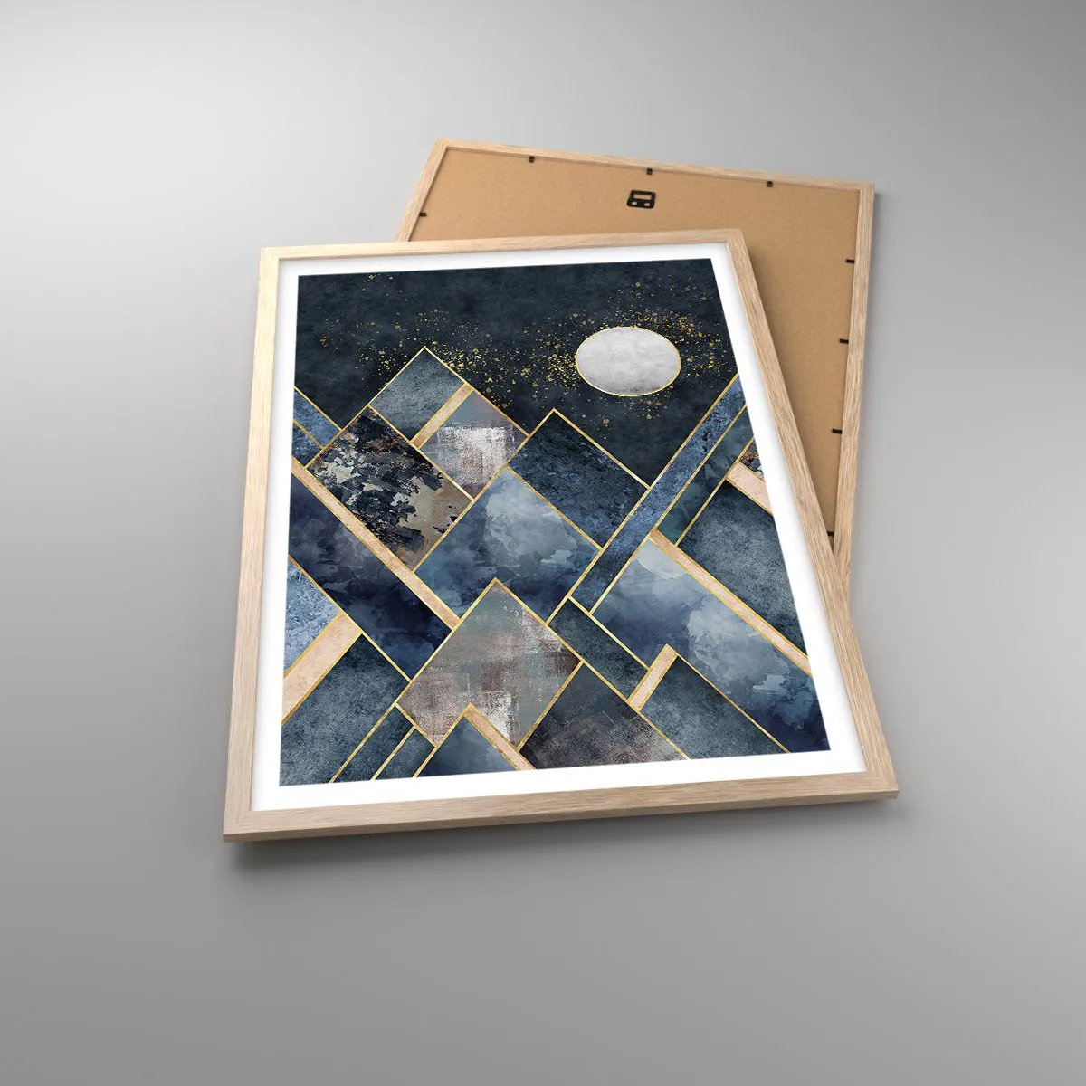 Pôster com moldura de carvalho claro - Paisagem geométrica - 50x70 cm