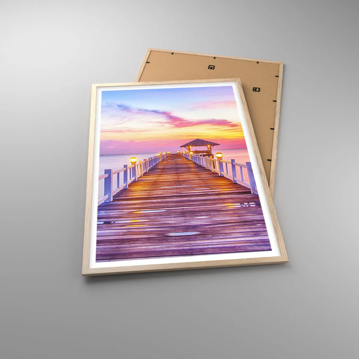 Plakát v rámu světlý dub - Liliově-zlaté ticho večera - 61x91 cm