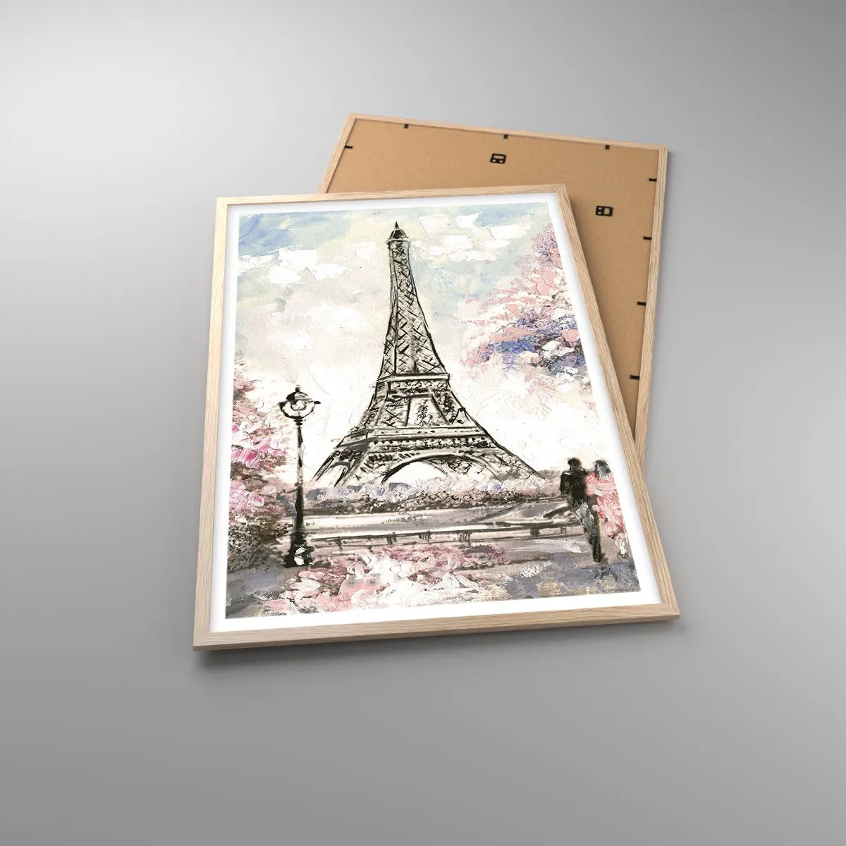 Poszter világos tölgy keretben - Áprilisi séta Párizsban - 61x91 cm