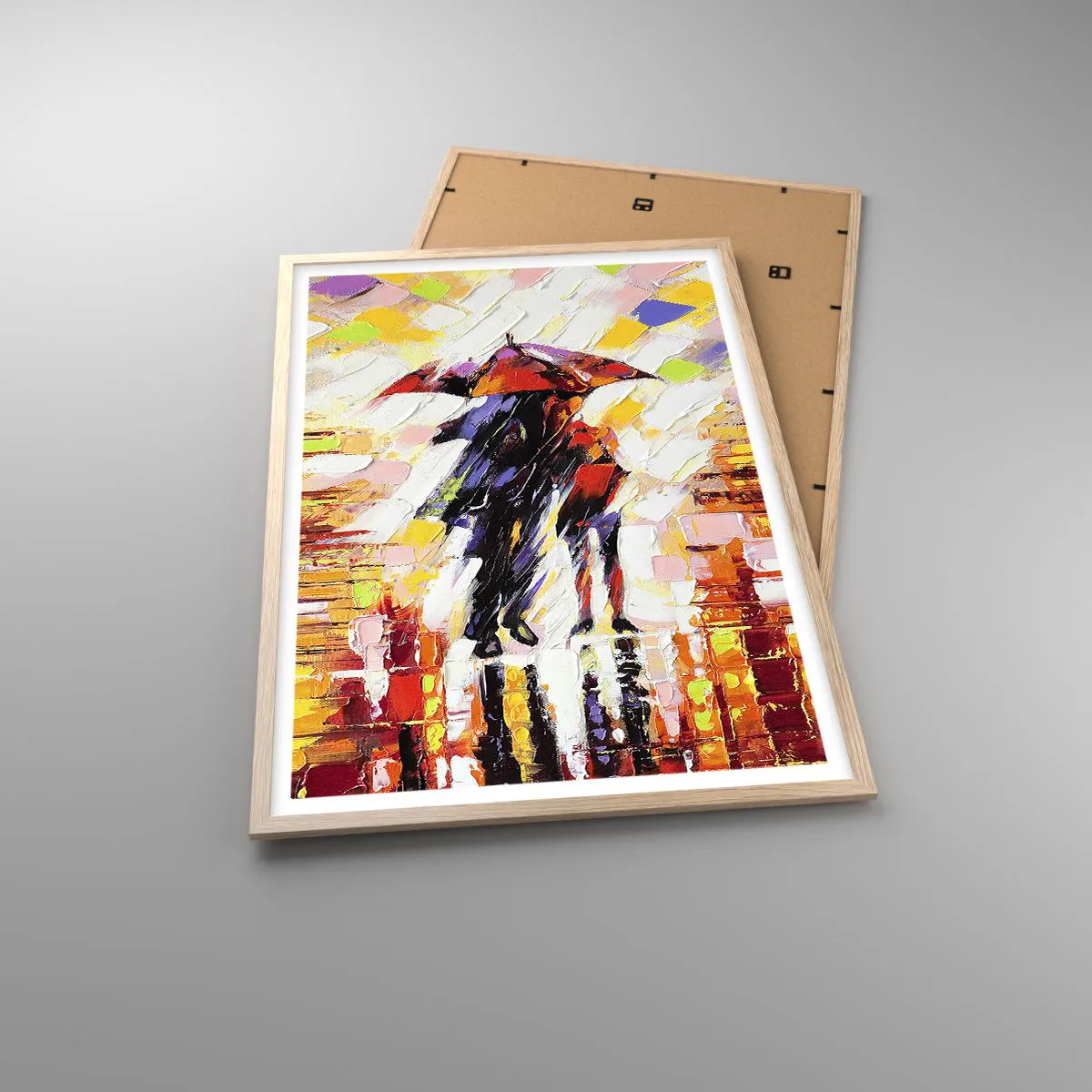 Pôster com moldura de carvalho claro - Juntos durante a noite e a chuva - 61x91 cm