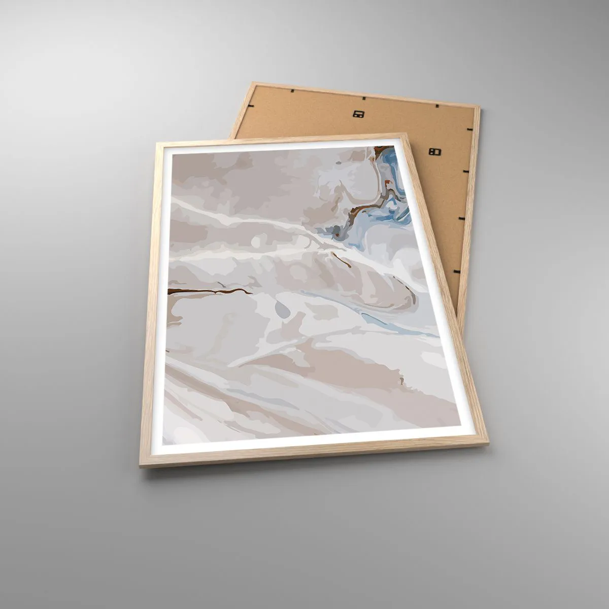 Een poster in een licht eiken lijst - Blauw kronkelt onder het wit - 61x91 cm