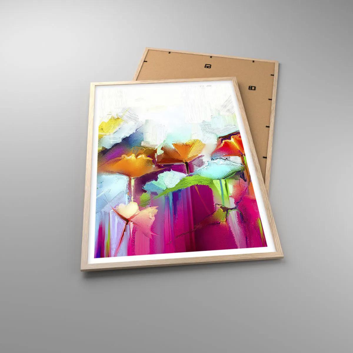 Plakat i ramme af lyst egetræ - Regnbuen i blomstring - 61x91 cm