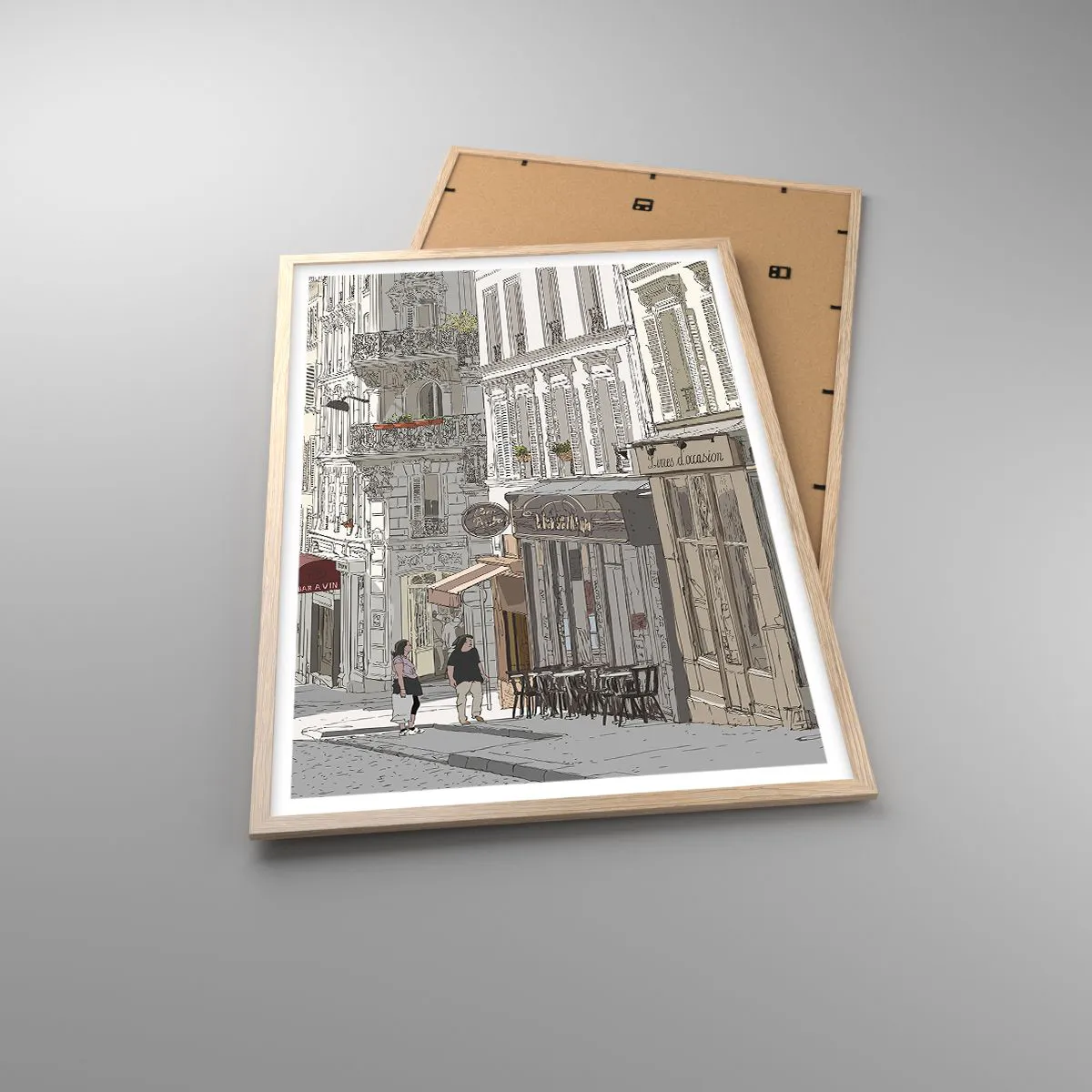 Plakat i ramme af lyst egetræ - Byens glæder - 61x91 cm