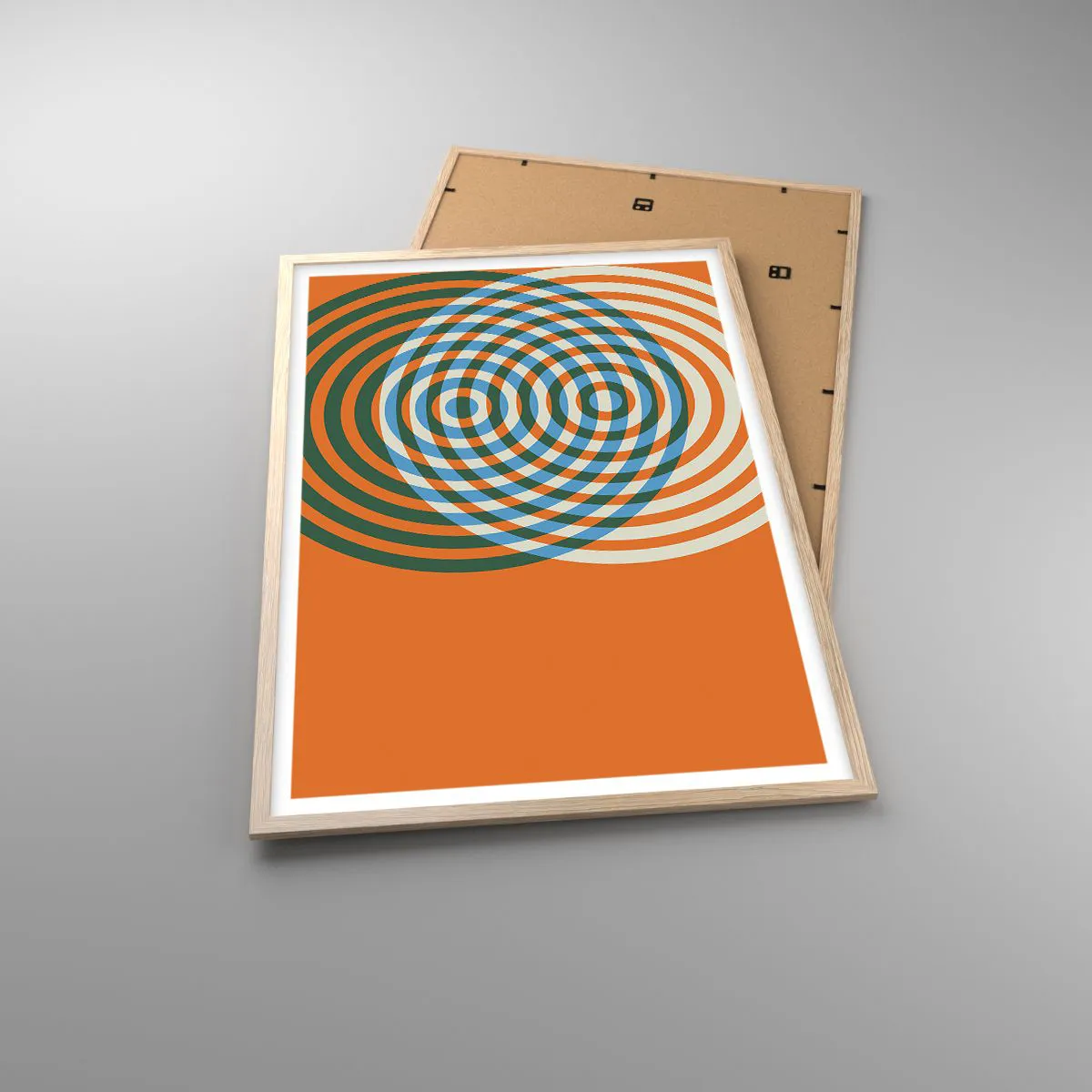 Plakat i ramme af lyst egetræ - Abstrakt cirkulær variation - 61x91 cm