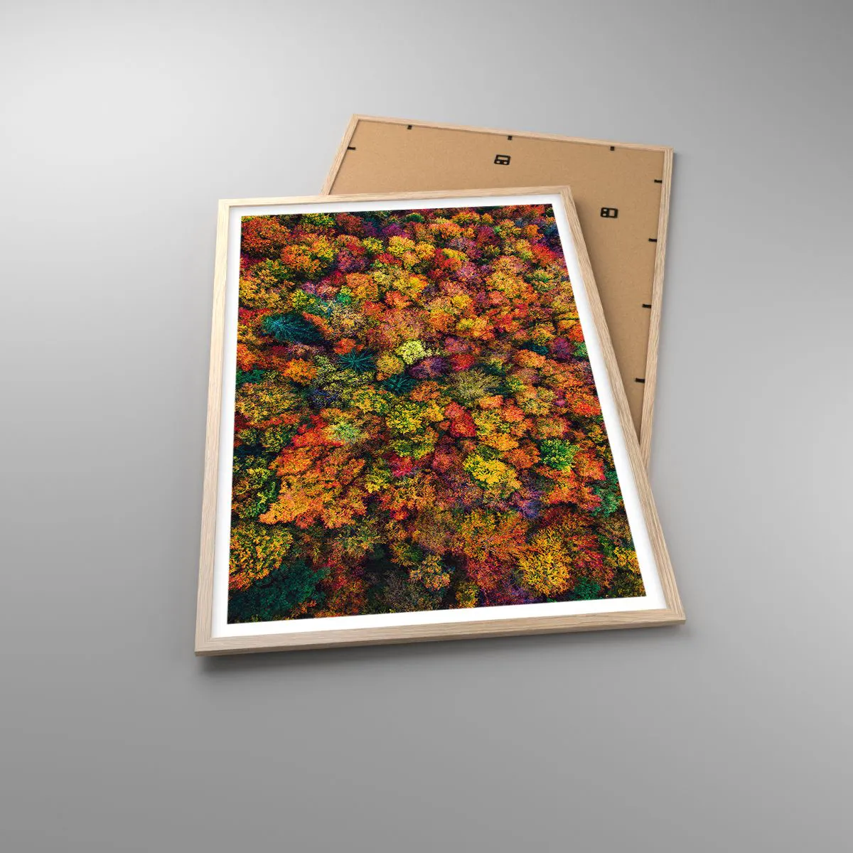 Plagát v ráme zo svetlého duba - Kytica jesenných stromov - 61x91 cm